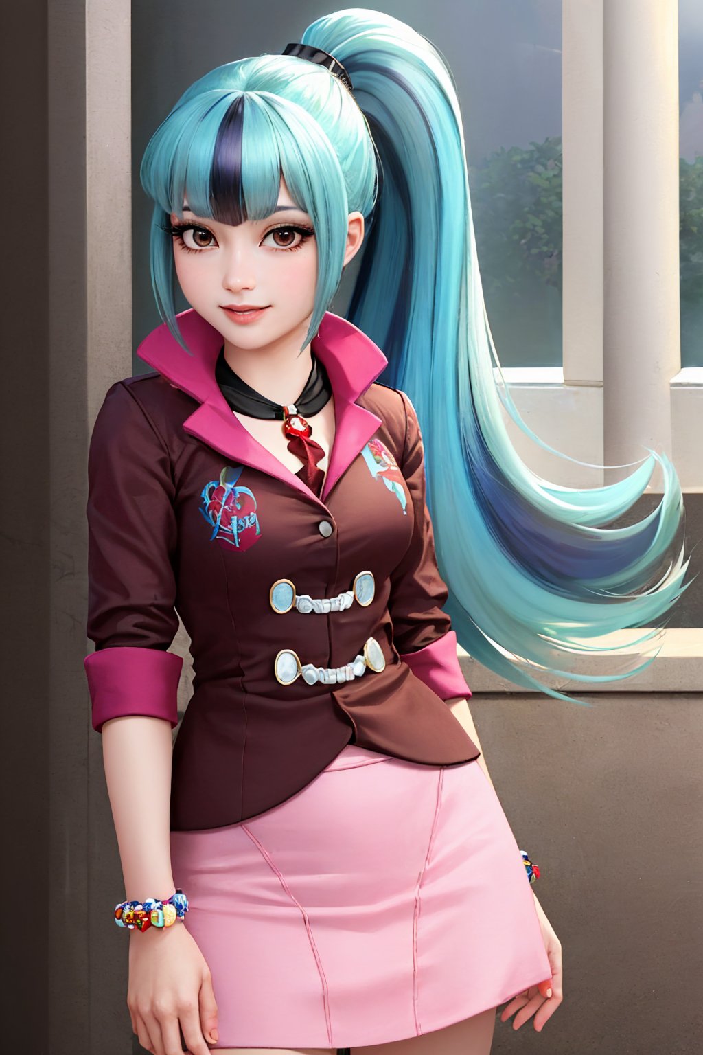 00010-3514645732-(masterpiece, best quality_1.2), , cowboy shot, solo, 1girl, mlpsonata, smile, looking at viewer, hand on hip, ponytail, jacket,.jpg